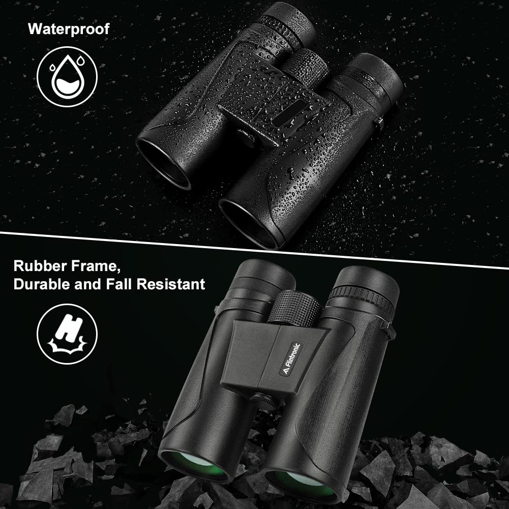 Flintronic Binocolo Professionale, 12x42 HD Binocolo impermeabile, Binocoli Compatto BAK4 Prisma e FMC Obiettivo, Binocoli Pieghevole con Adattatore per Caccia, Visite Turistiche, Birdwatching