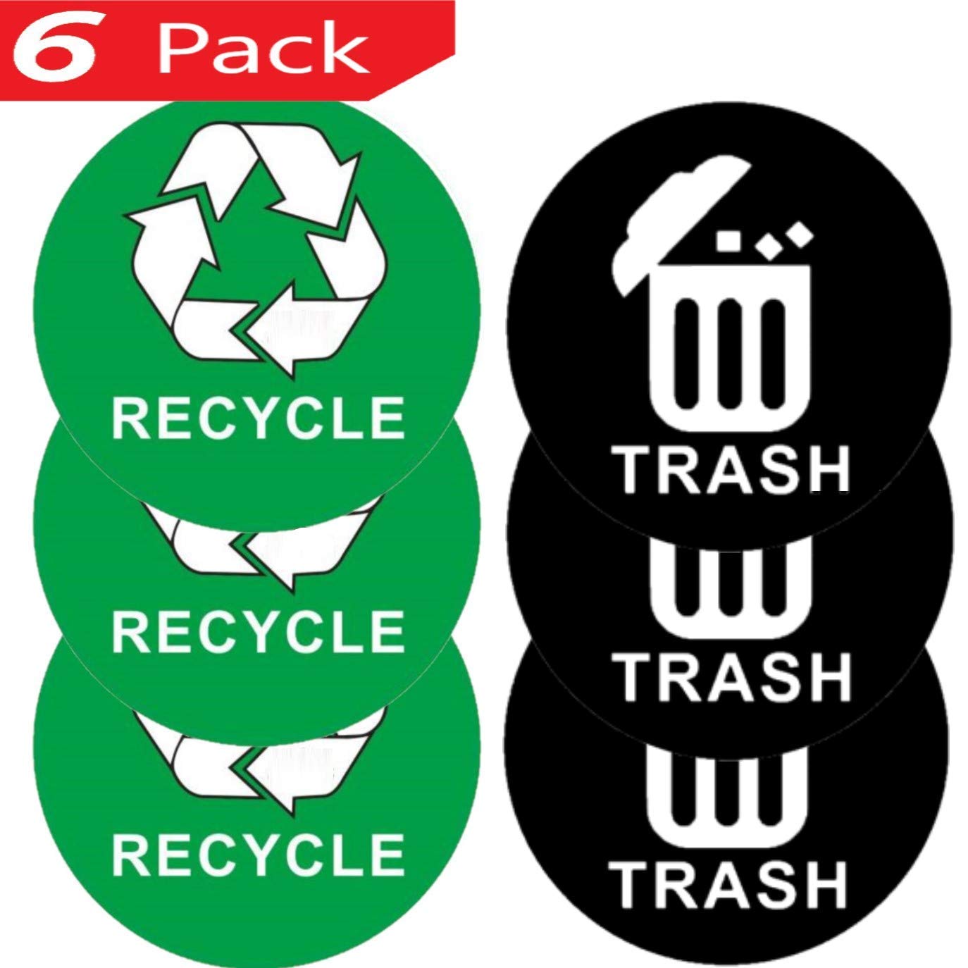 6 Pack of 6 Inch Mountain View Trash Recycle Combo Symbol Sticker