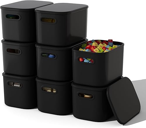 Miniatura 13 de Paquete de 8 Contenedores de Almacenamiento Blancos con Tapas Contenedor de Almacenamiento Apilable para Organizar, Cajas de Almacenamiento con Asa