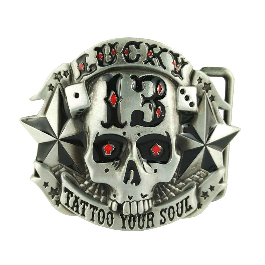 Hebilla de Cinturón de Calavera Vaquero Occidental - Metal Lucky 13 para Hombre, Cabeza de Fantasma Gótica, 3.1 x 2.5 Pulgadas, 2.33 oz
