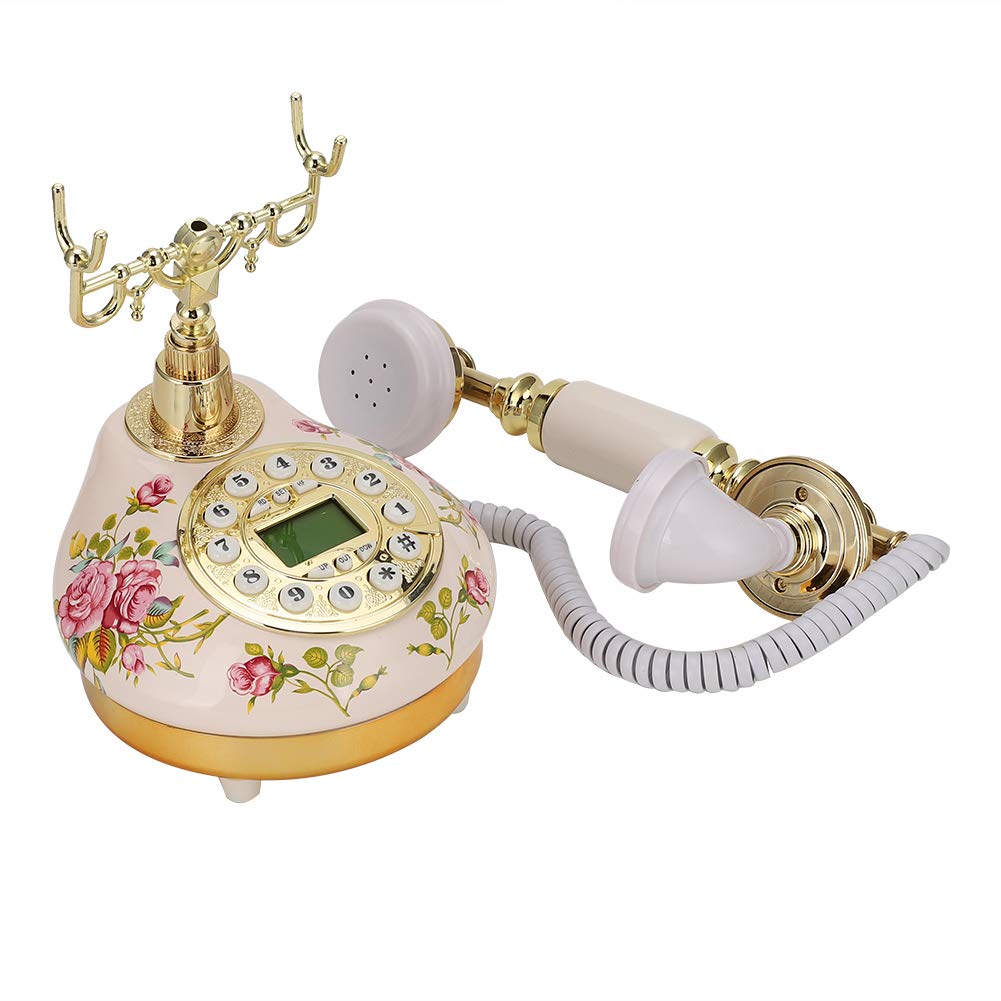 Retro Festnetztelefon, klassisches Vintage rundes Keramik-Retro-Telefon aus Keramik mit europäischer Rose zur automatischen Erkennung, Anrufer-ID Altmodisches Telefon für Wohnzimmer, Schlafzimmer, Bür