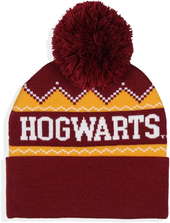 Harry Potter Adult Hogwarts School Crest Knit Cuff Pom Beanie Cap Multicolored