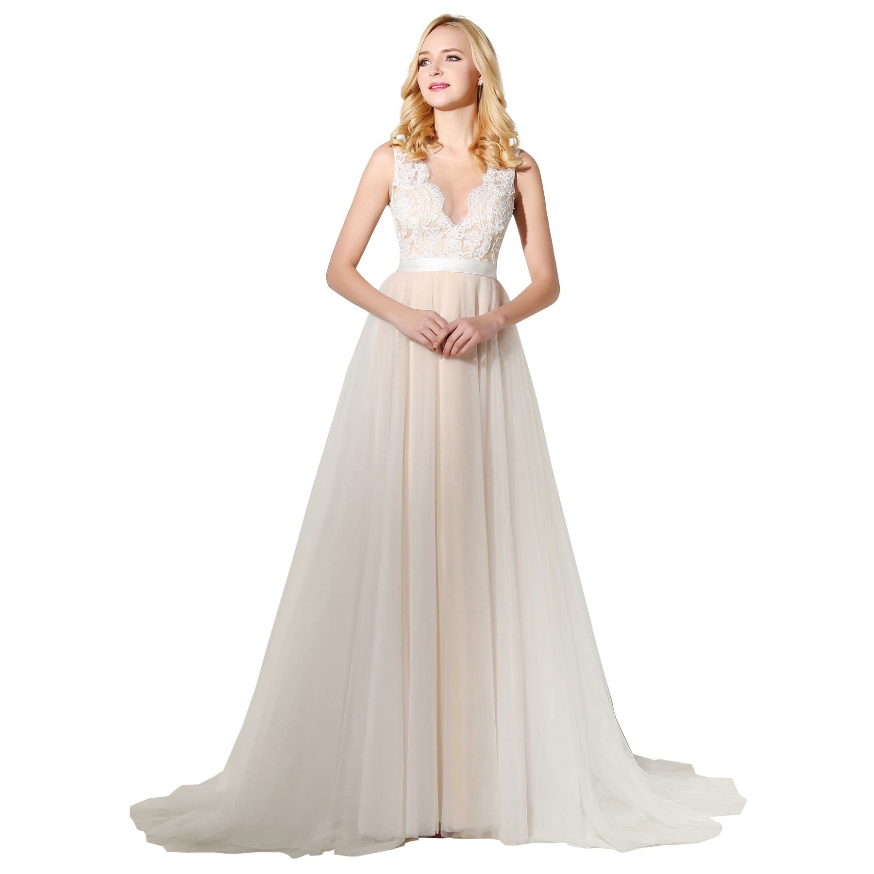 Spaghetti Chiffon Beach Wedding Dress V Neck A line Bridal Gowns Lace Plus Size Wedding Dress