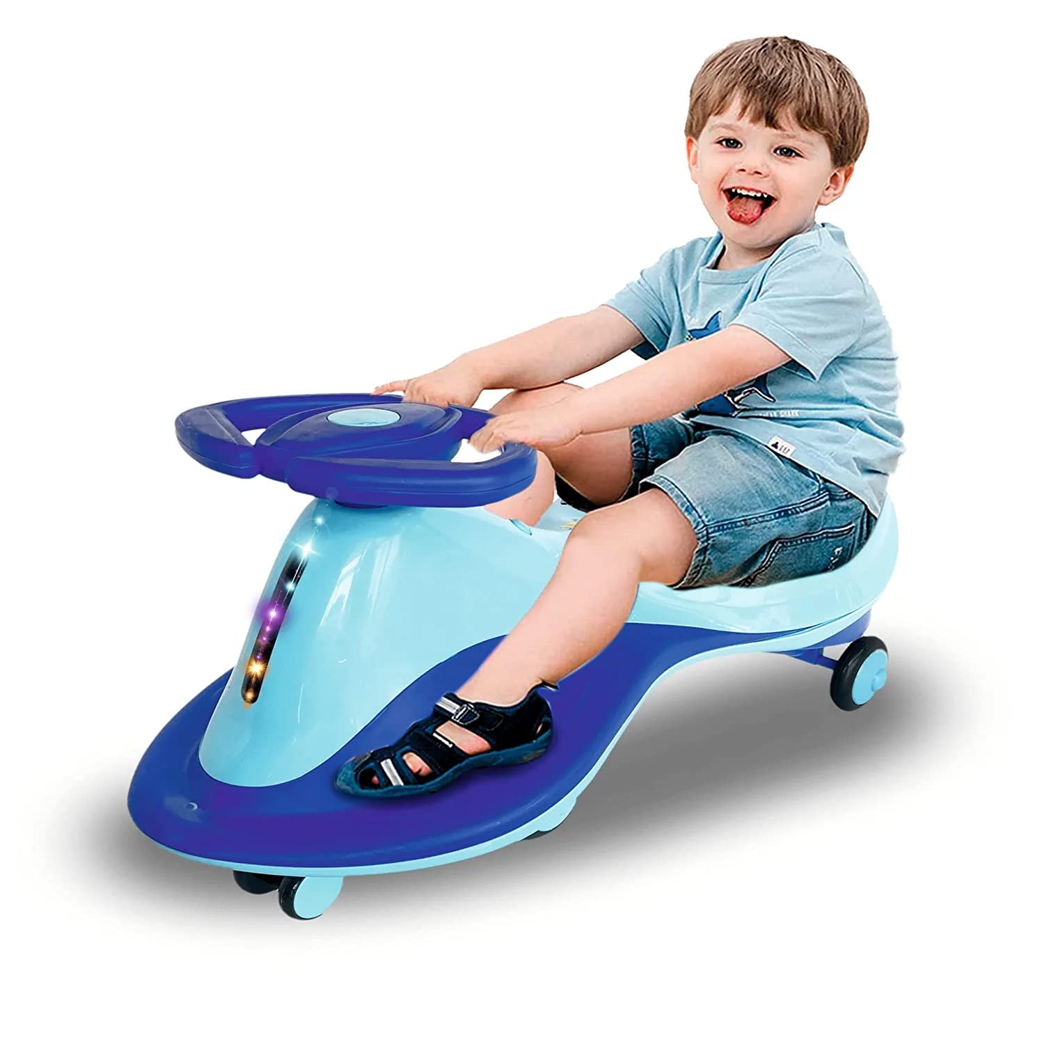 BabyGo Ziggy Magic Swing Car Ride On Toy for Kids | Musical Wiggle Twister Car with LED Lights, Easy Steering & Smooth Wheels | Durable for Boys & Girls, Indoor Outdoor Fun (72 x 40 x 30 cm) (Blue)