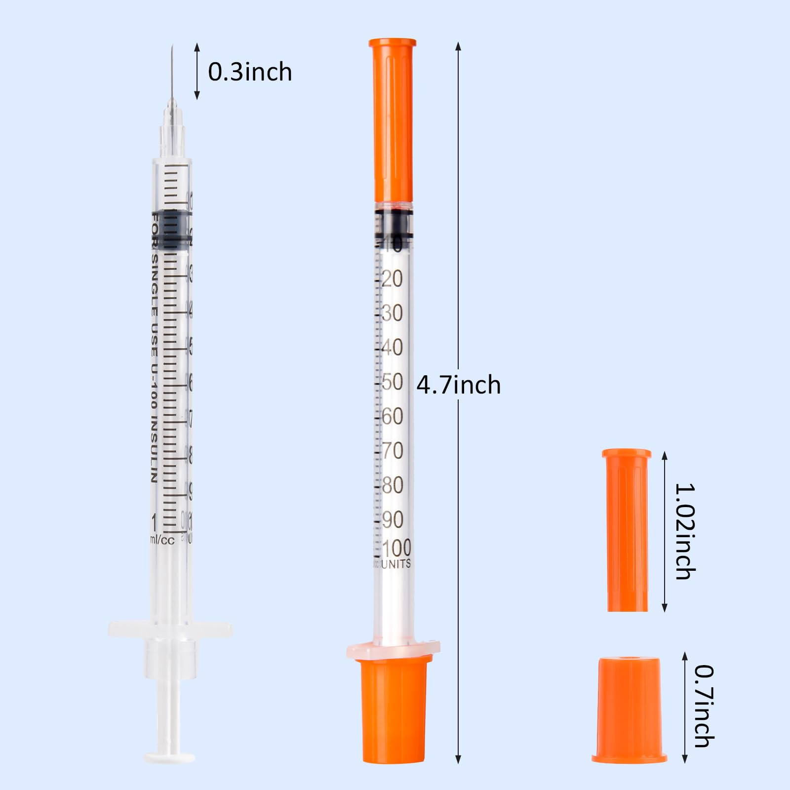 100 Pack U-100 30G 5/16" (8mm) 1 ml/cc Syringes, Orange Cap, 100/box — Amazon image 7