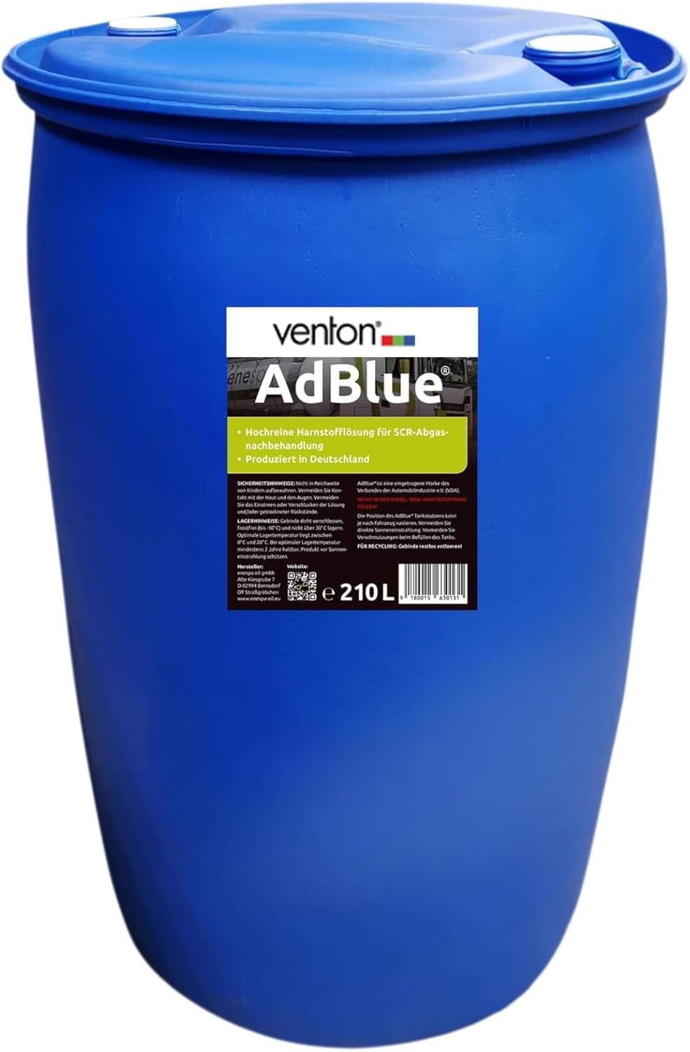 VENTON Enespa AdBlue® - Barril de tambor de 210 litros, solución de urea de alta pureza para reducción de gases de escape SCR | ISO 22241 | DIN 70070 (2)