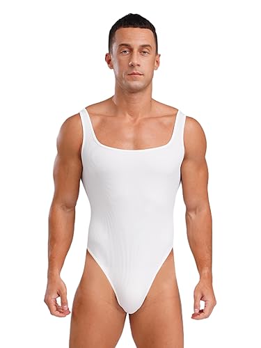 Runhomal Herren Body ärmellos Unterhemd Bodysuit Männer Einteiler Stringbody Einfarbig Hohe Beinausschnitt Unterwäsche Dessous - L - Weiß