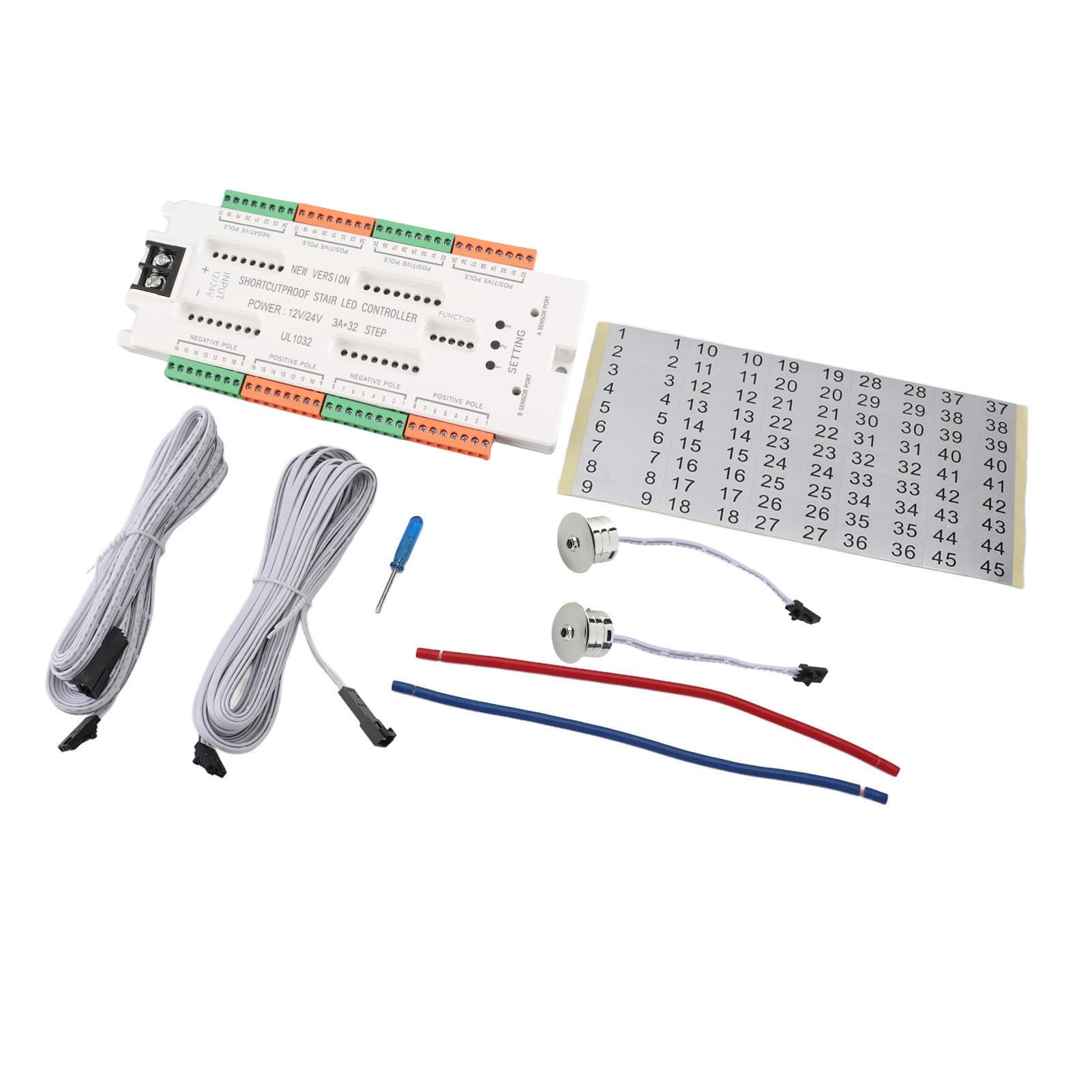 Wakects Kit de Contrôleur d'éclairage d'Escalier à LED de Mouvement, pour Escalier, avec Matériau ABS Ignifuge, Contrôle Automatique 'éclairage