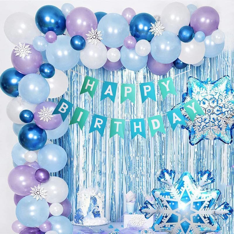 Lot de 81 ballons sur le thème de La Reine des neiges, ballons d'anniversaire bleus, guirlande de ballons, décoration de fête d'anniversaire