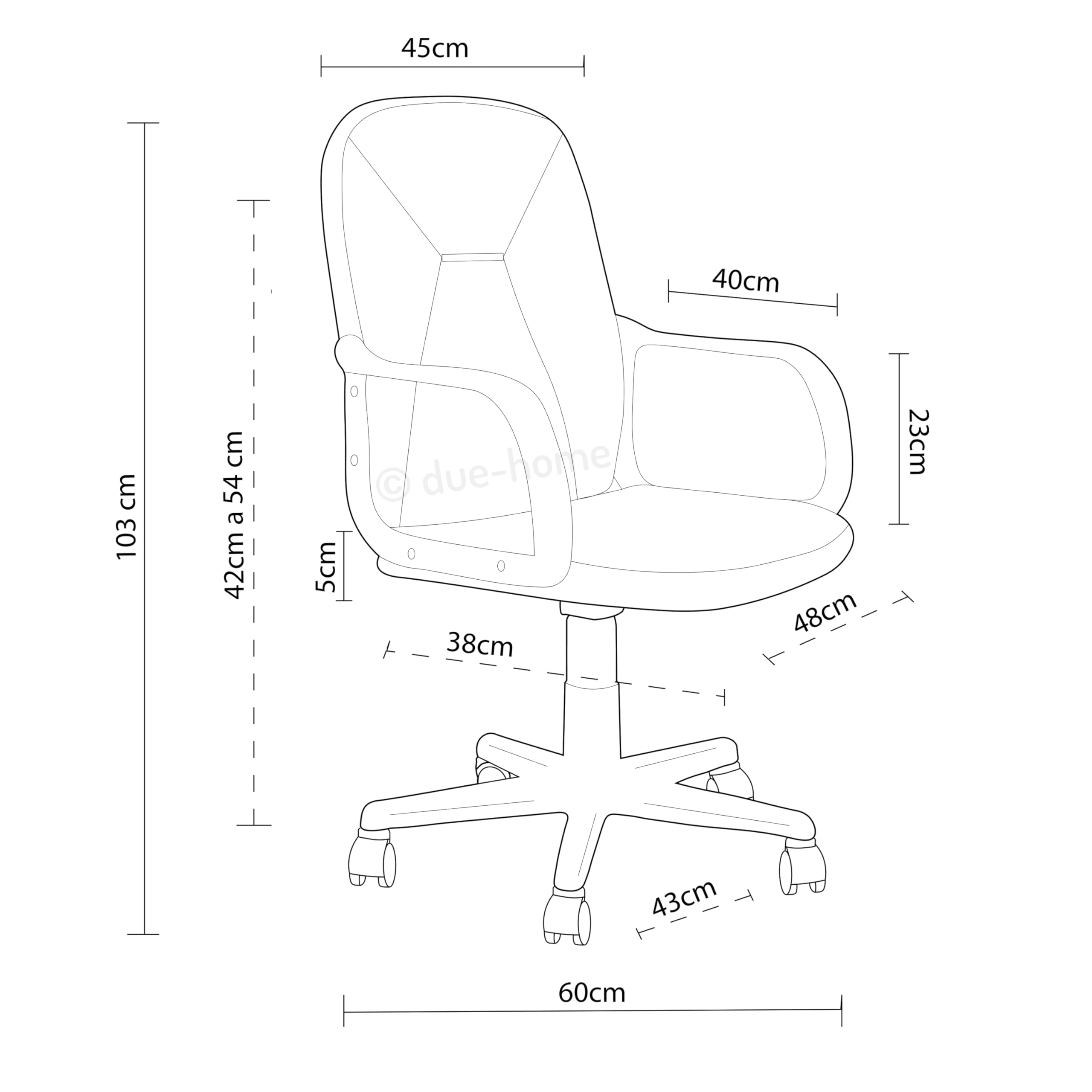 duehome | Genesis, Silla Giratoria Oficina, Silla de Escritorio, Acabado en Simil Piel Negro, Medidas: 55 cm (Ancho) x 55 cm (Largo) x 87-96 cm (Alto)