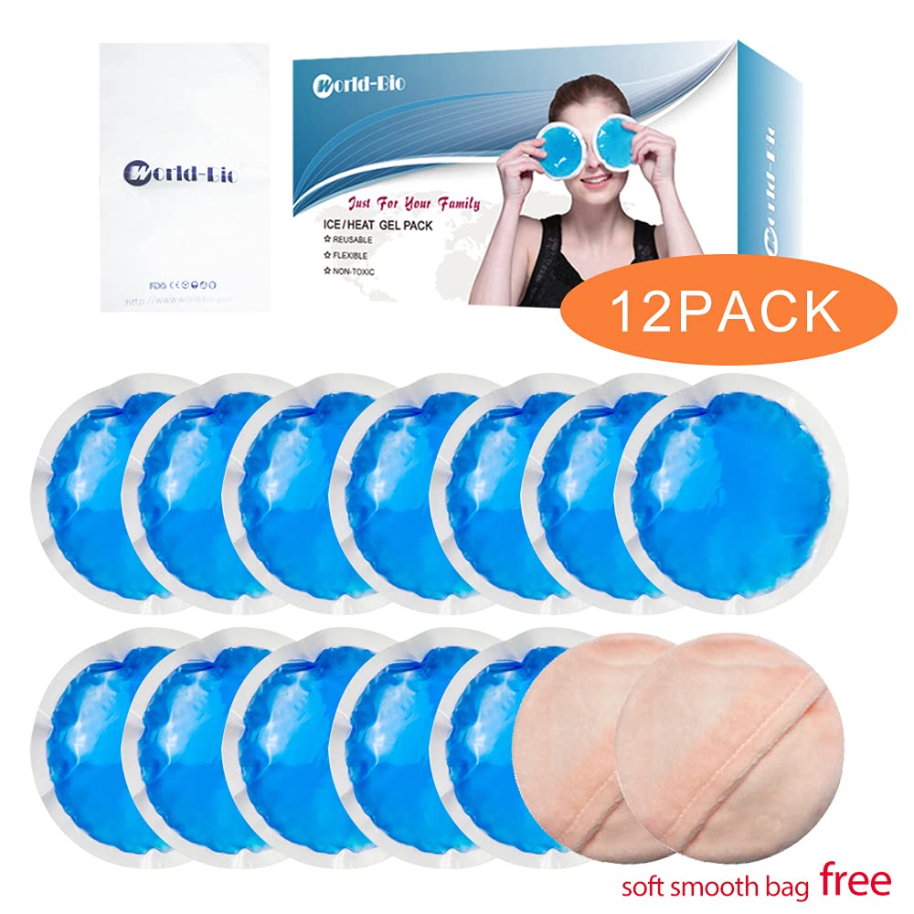 Round Reusable Gel Ice Pack 12 Packs with Cloth Backing, Small Flexible