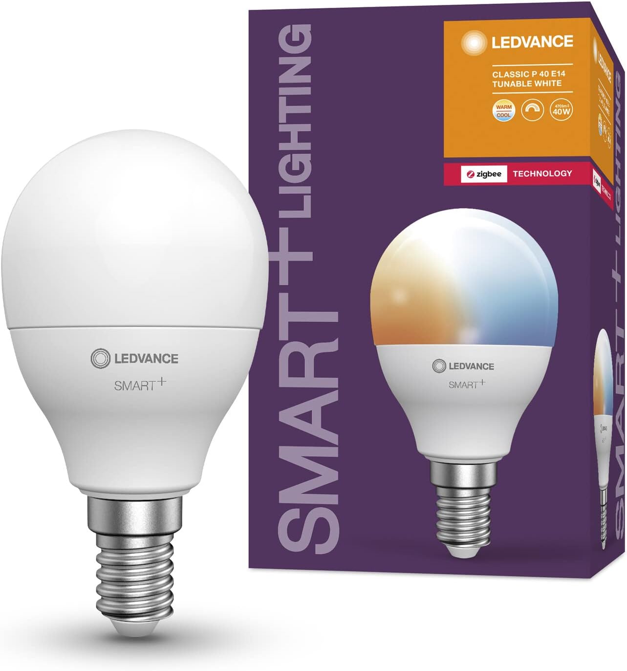 LEDVANCELDV Smart+ MINIBULB P40 TW 2700-6500K 230V ZigBee 3.0, Plastics, E14, 4.9 W, White
