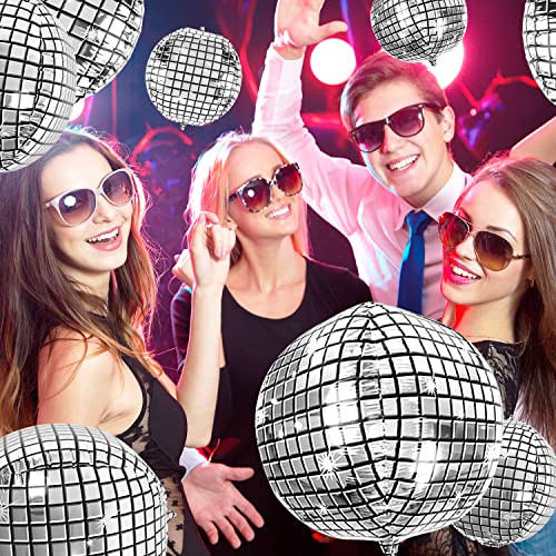 Wxj13 20 Pack Big Disco Ball Balloons For 3 Different Sizes, 32” 22” 10‘’ 4D Large Disco Balloons Round Metallic Silver Disco Mylar Foil Balloons For 70S 80S Disco Party Decorations #TOP4