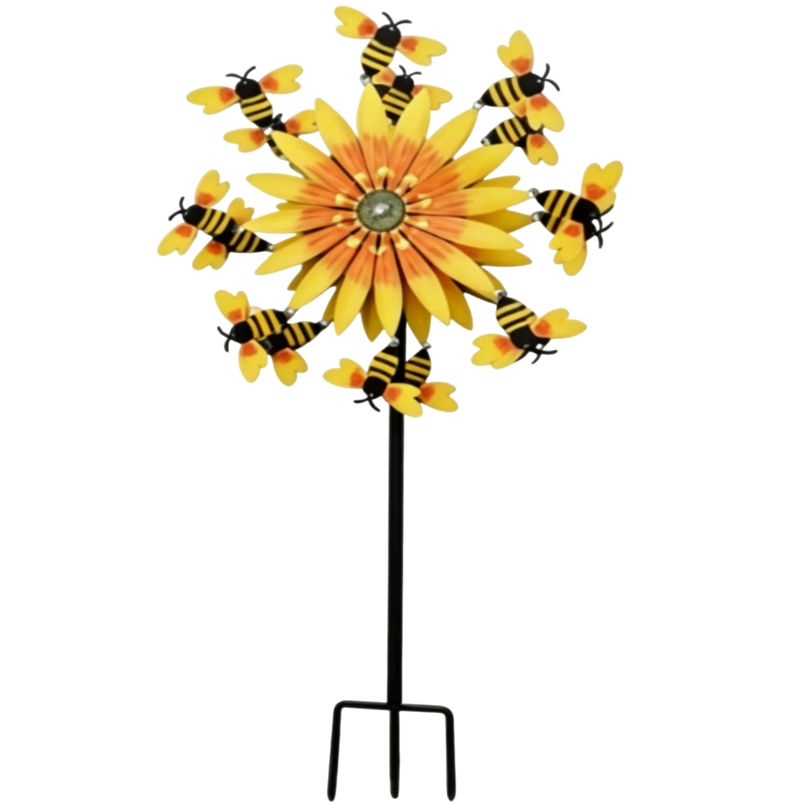 Wind Spinners for Garden, Metal Sunflower Bees Garden Wind Spinners with Stake, Double Decker Rotating Windmill for Outdoor Yard Patio Balcony (Sunflower)