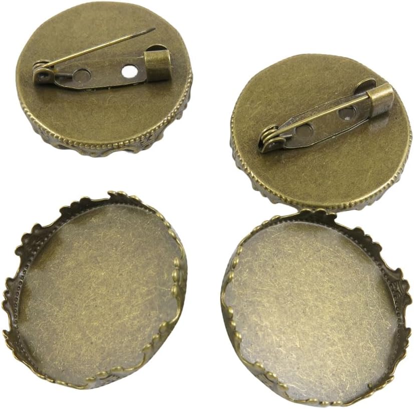 50 PCS Antique Bronze Tone Jewelry Making Charms Findings Suppliers 53MK07 Pinback Crown Round Cabochon Brooch