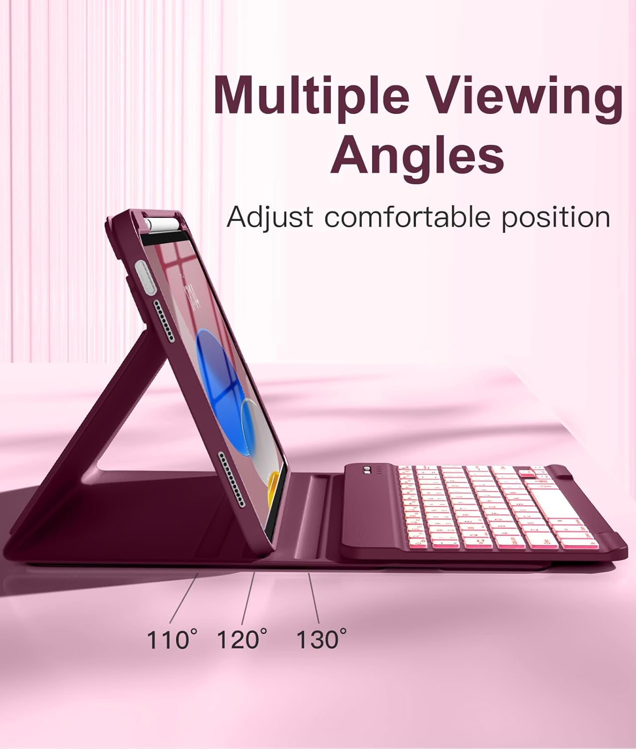Hamile for iPad 11th 10th Generation Case with Keyboard - 7 Colors Backlit Wireless Detachable Folio Keyboard Cover with Pencil Holder for iPad A16 11-inch 2025 10th Gen 10.9 Inch 2022 (Dark Cherry)