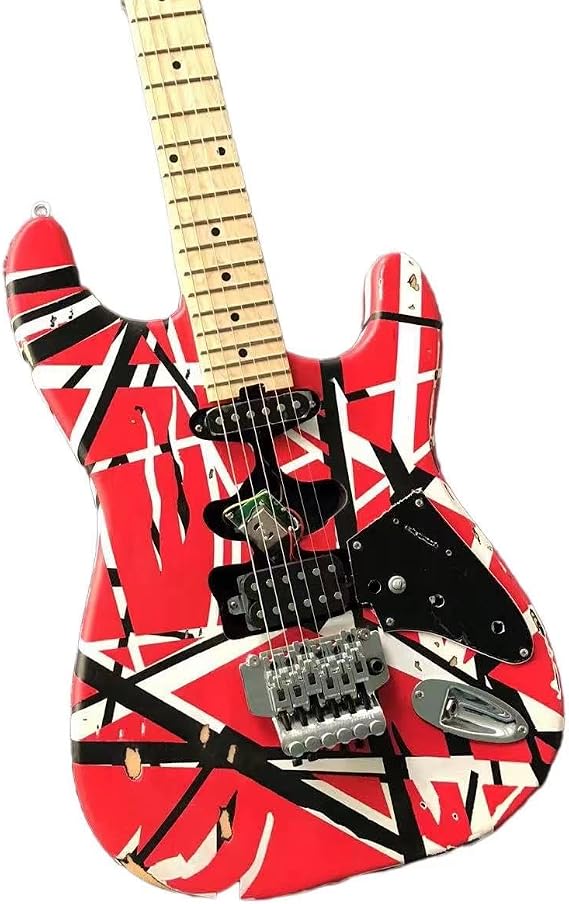 Custom Red & White Stripe Electric Guitar - Alder Body, Maple Neck, Tremolo
