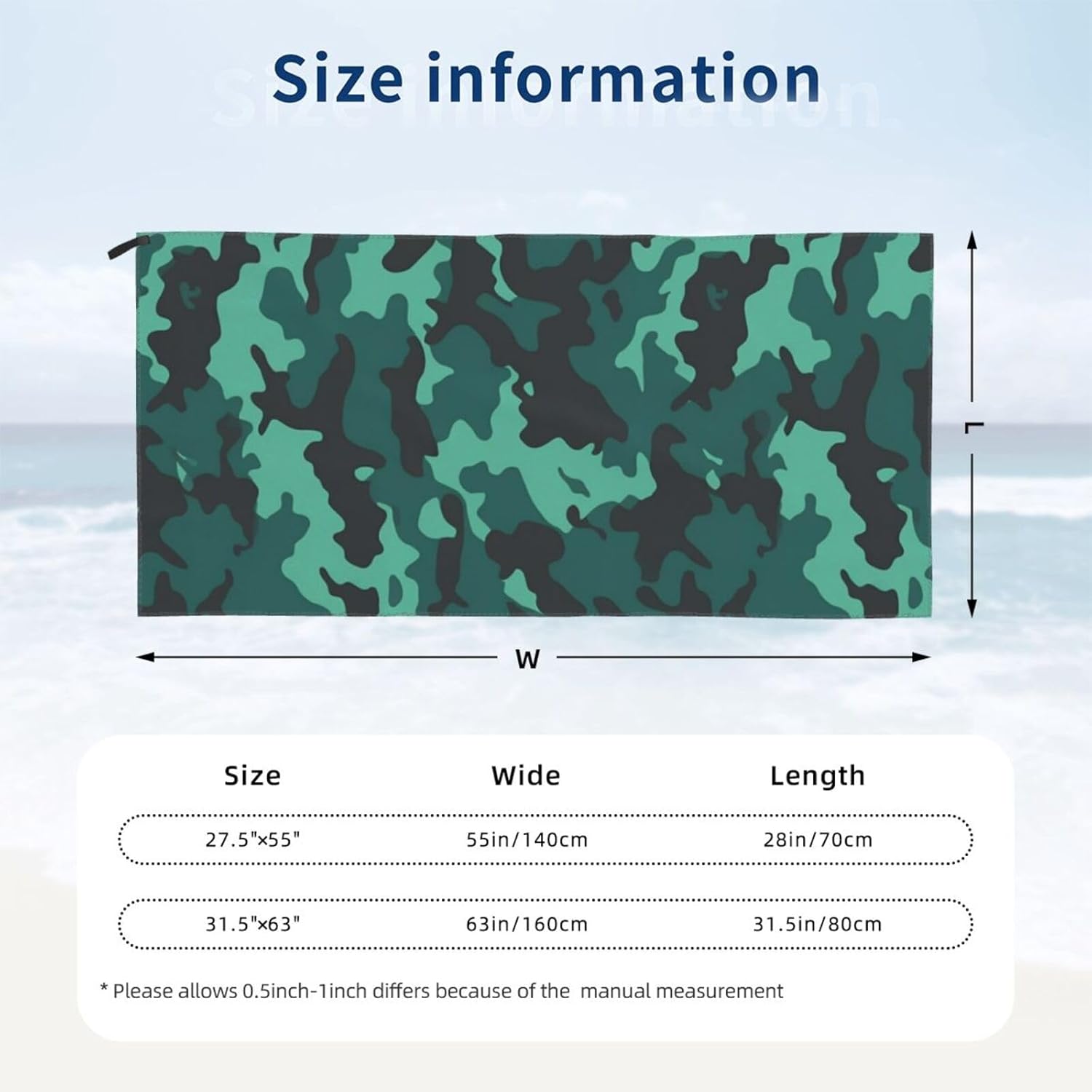 KHiry Microfiber Towel Beach Towels Teal Camouflage Quick Dry Towel Soft Lightweight Travel Towels Absorbent Large Easy Pack Travel Things Beach Blanket for Gym Sports Swimming