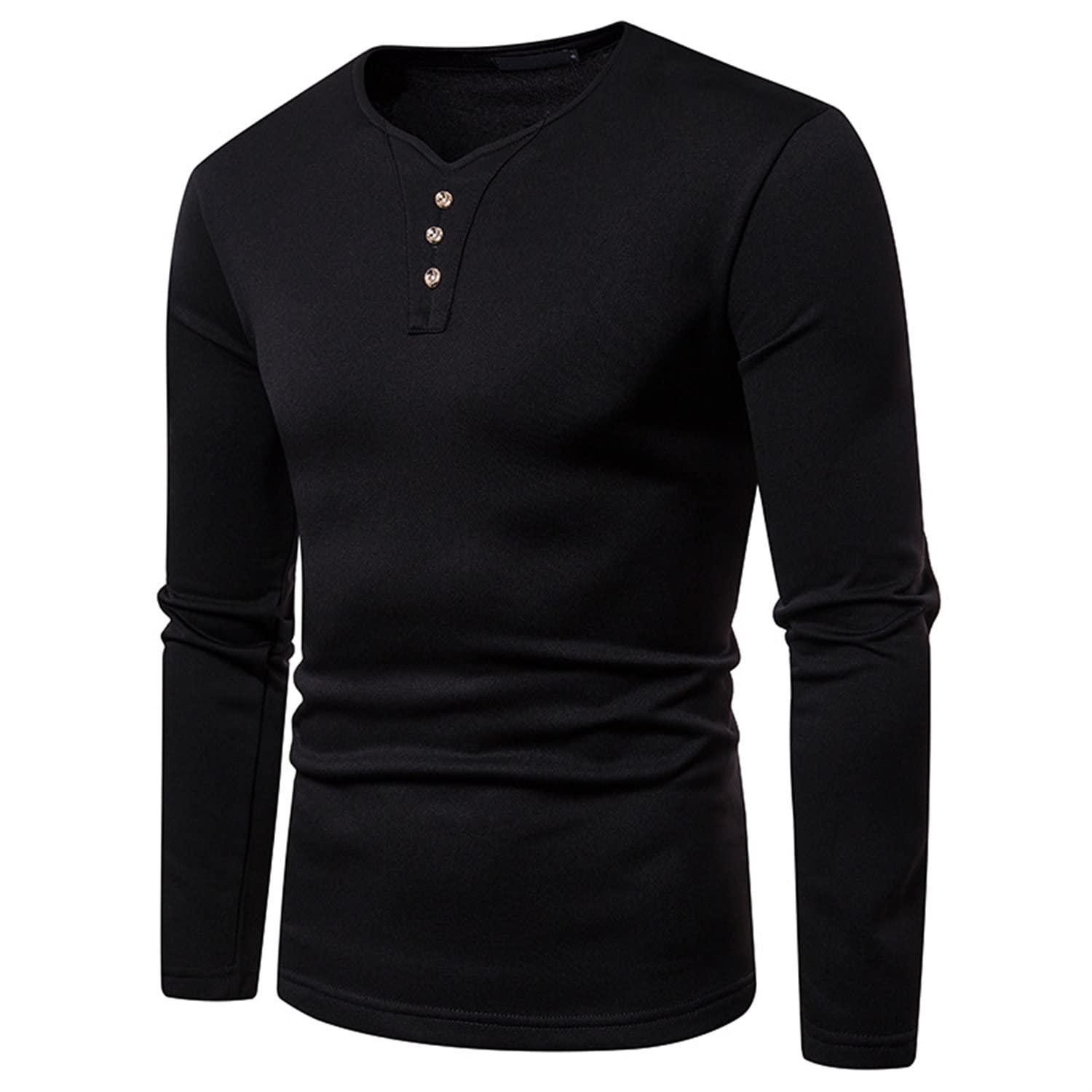 Maiyifu-GJ Men's Casual Slim Fit Basic Long Sleeve Dry-Fit Performance T-Shirt Solid Color V-Neck Gentleman'S Business Top