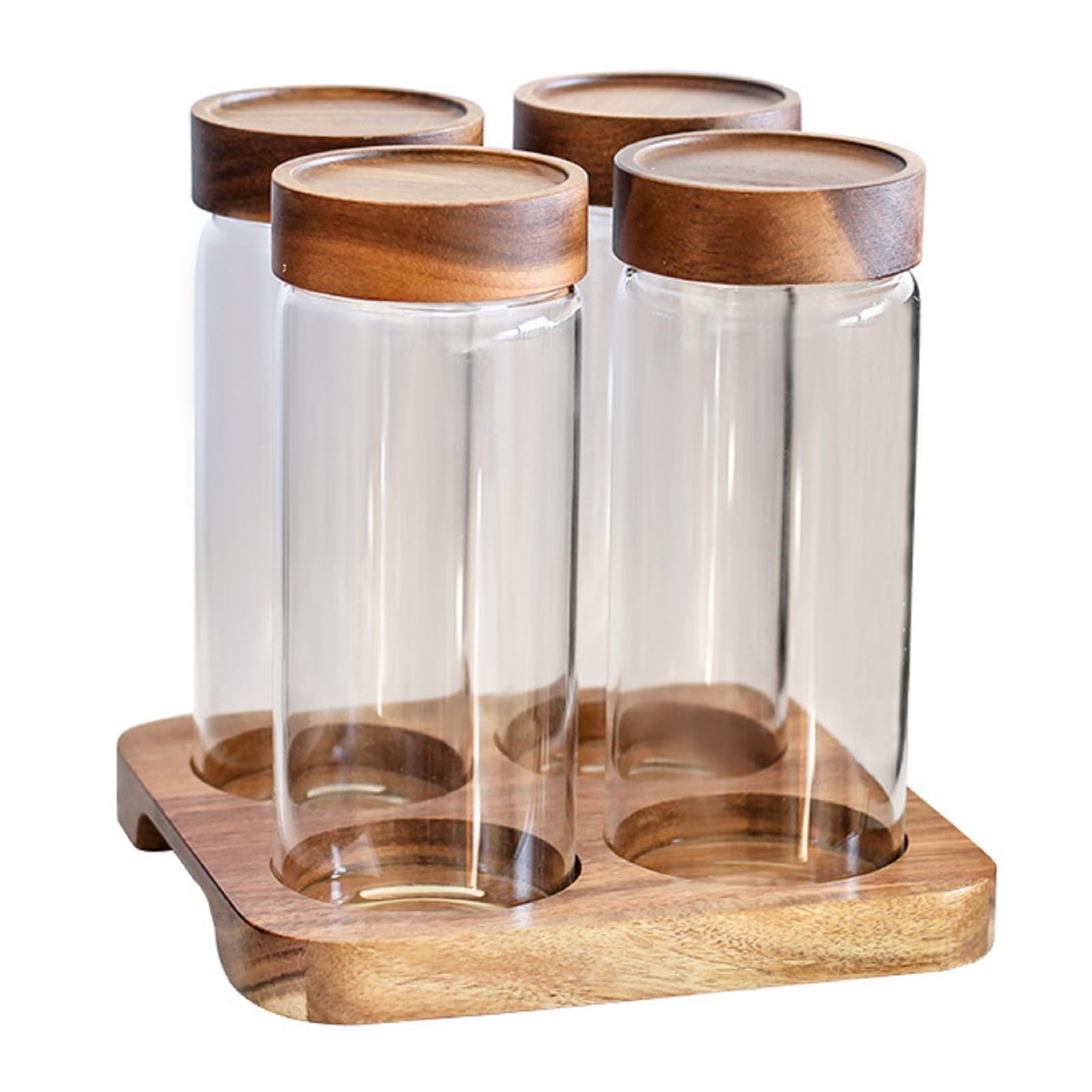Kaffeebohnen-Behälter, Kaffeebohne-Speicher, 4 PCS Glasglas mit hölzernem Deckel, luftdichte Kaffeebohnen-Speicher-Rohre mit hölzernem Stand, 800ml
