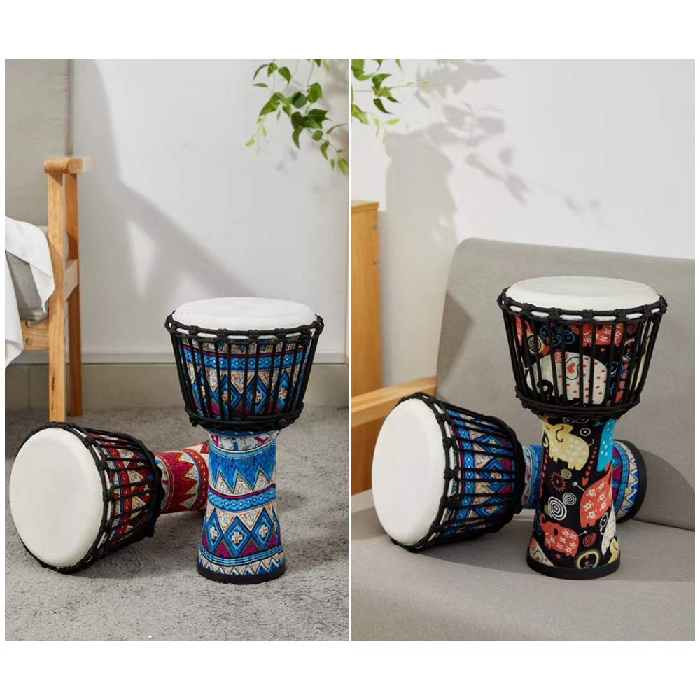 Walmeck Tambor Africano Djembe, Tambor de Mano Portátil de 8 Pulgadas, Cabezal Piel Cabra, Cuerpo Resina ABS, Patrones Artísticos Coloridos para Práctica Via (Roja)