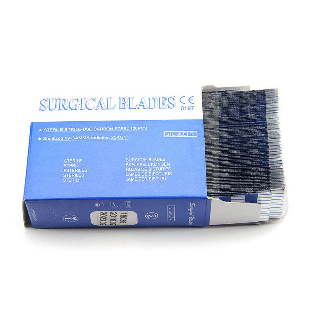 100 pz sterili # 11 lame chirurgiche mediche, rasoio a lama singola per dentale, dermaplaning, dissezione, podologia, toelettatura professionale, rimozione dell'acne