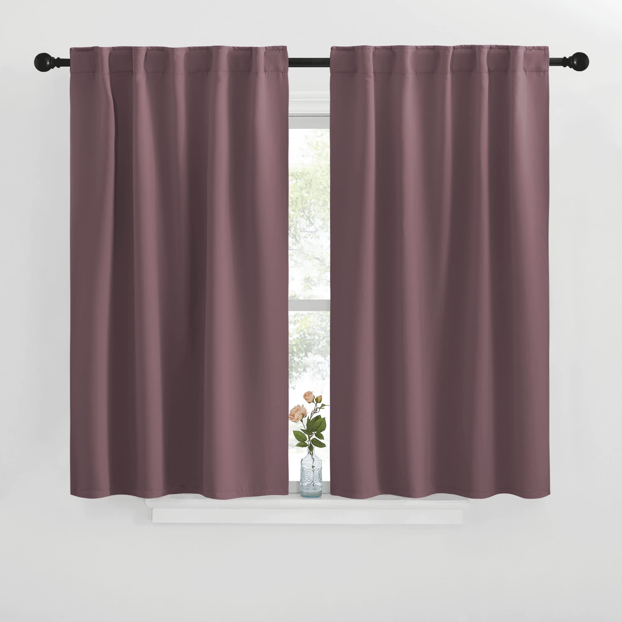 NICETOWN Blackout Curtain Panels for Living Room - (Dry Rose Color) 42x40 inch, 2 Panels Set, Room Darkening Blackout Drapes for Window
