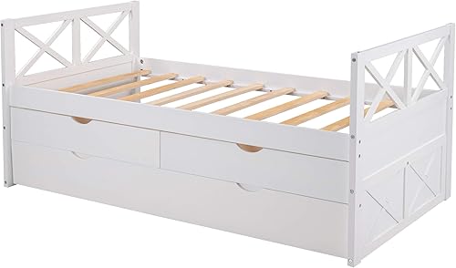 Miniatura 3 de RUNWON Sofá cama multifuncional con cajones y nido soporte de listones de madera para dormitorio de niños y adultos