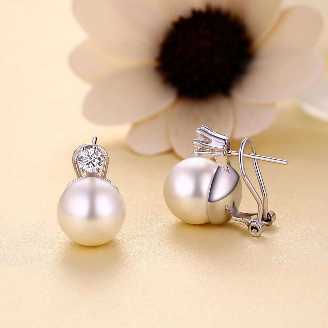 jiamiaoi 925 Sterling Silver Pearl Diamond Earrings for Women, Hypoallergenic Pearl Stud Earrings 8mm-13mm