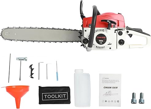 Gas Chain Saw, 1 Set of 58cc 20 Inch Gasoline Chainsaw Multifunctional High Power Gas-powered Fast Cutting Labor-saving Gas Sawing Handheld Cutting Wood Garden Supplies Red