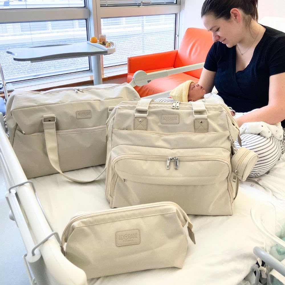Trio Maternité – Sac à Langer Loulou XL + Sac Maternité Merveille + Sac Poussette Boubou – Ensemble Naissance Bébé Grande Capacité (Brun)