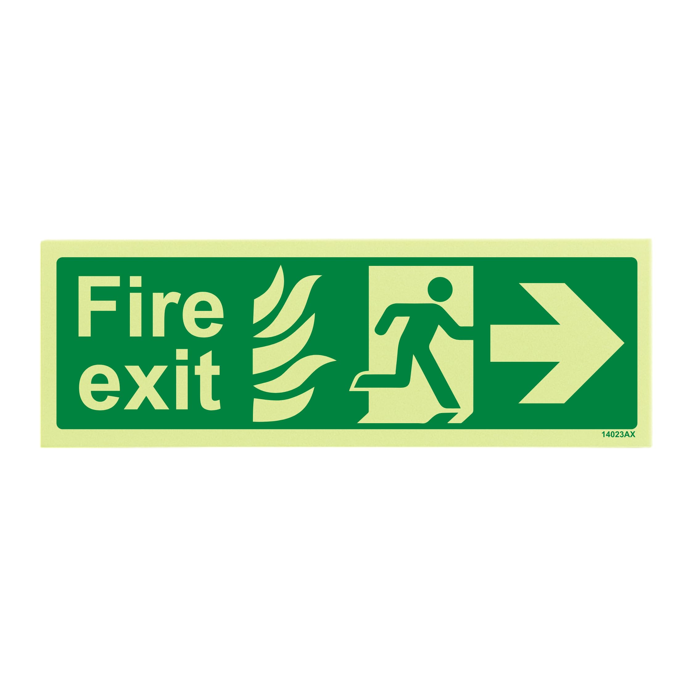 V Safety Glow In The Dark NHS Fire Exit Arrow Right Sign - 300mm x 100mm - Rigid Plastic