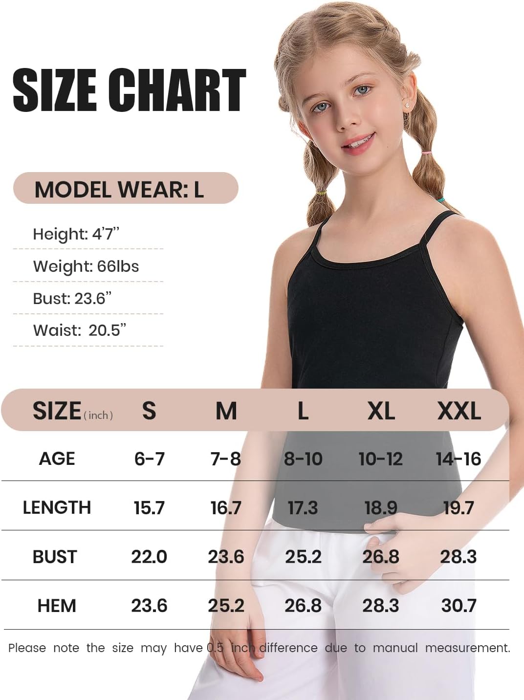 Ullnoy Training Bras for Teens Girls Breathable Undershirts Size 6-12 Girls Camisole Undershirts with Shelf Bras Tank Top