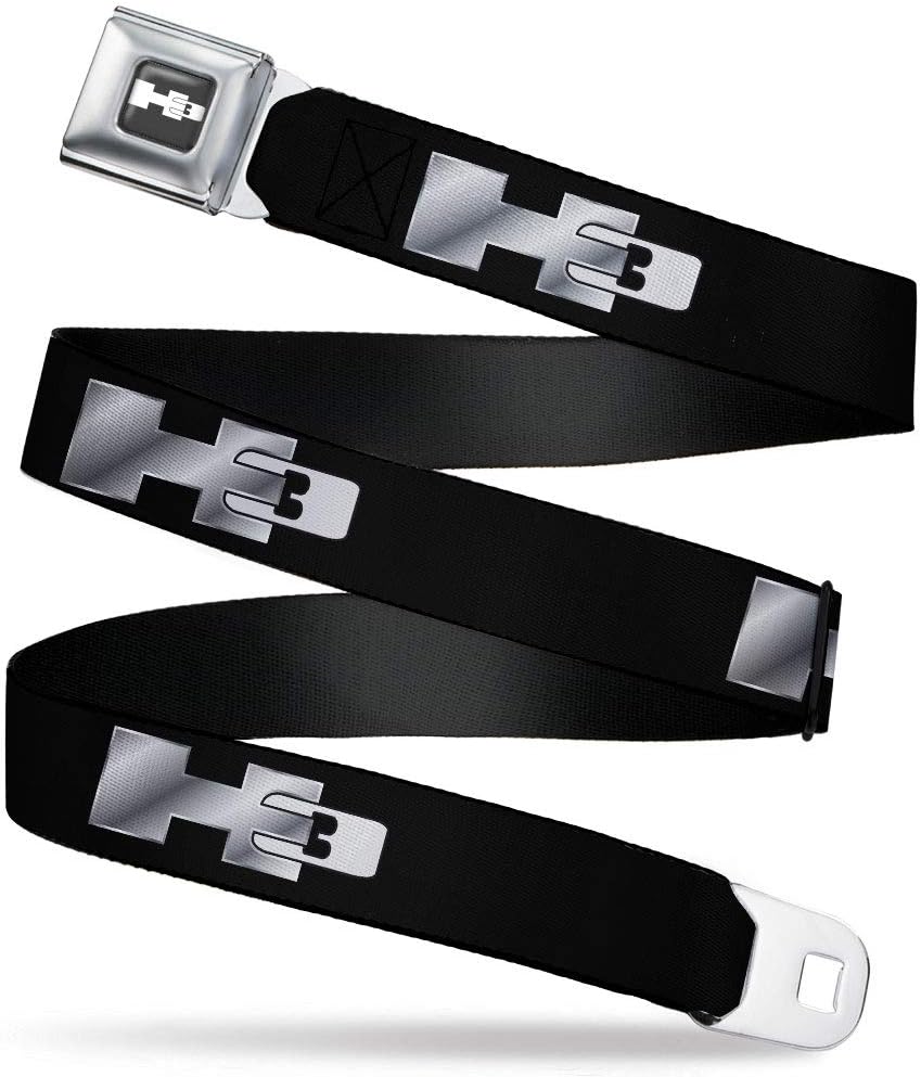 GM General Motors Seatbelt Buckle Belt, H3 Black Logo Repeat, Adjustable