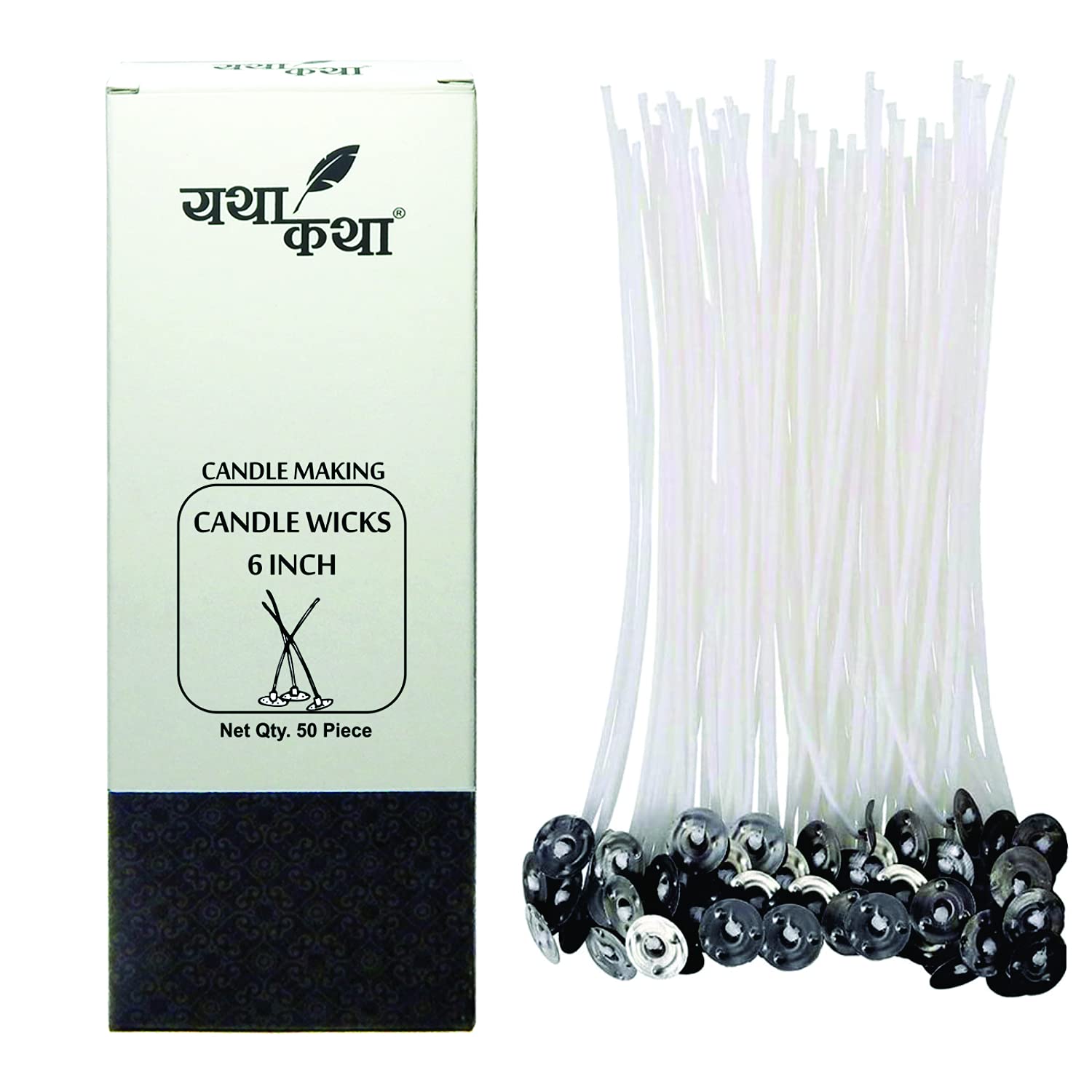 YATHAKATHA - Candle Making Wick, 6 Inch Wick Wax Coated Candle Wicks Thread, for DIY Candle Making (50 Piece)