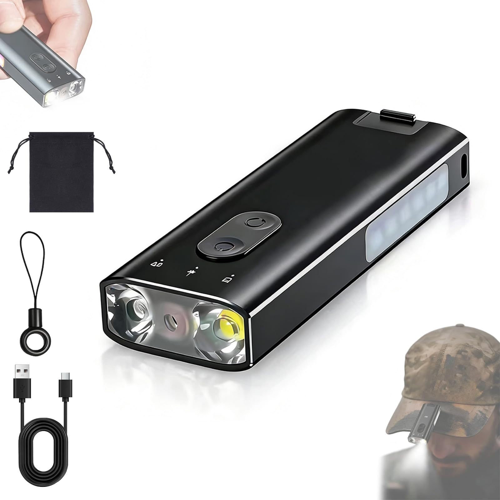 K3 Ultra Multi EDC Keychain Tool, Mini Keychain Flashlight 800 Lumens with Diffuser Clip, Precision Front Lighting System, Magnetic Clip and Instant Igniter, for Outdoor Hiking Camping (Black)