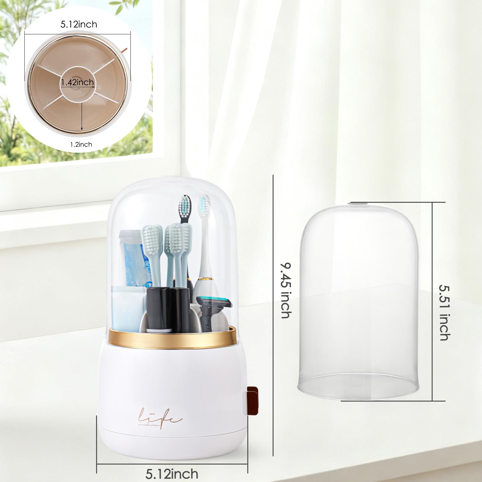 Soportes para cepillos de dientes para baños, 7 ranuras giratorias con tapa y drenaje de agua, soporte para cepillo de dientes eléctrico para niños y soporte de pasta de dientes para accesorios de
