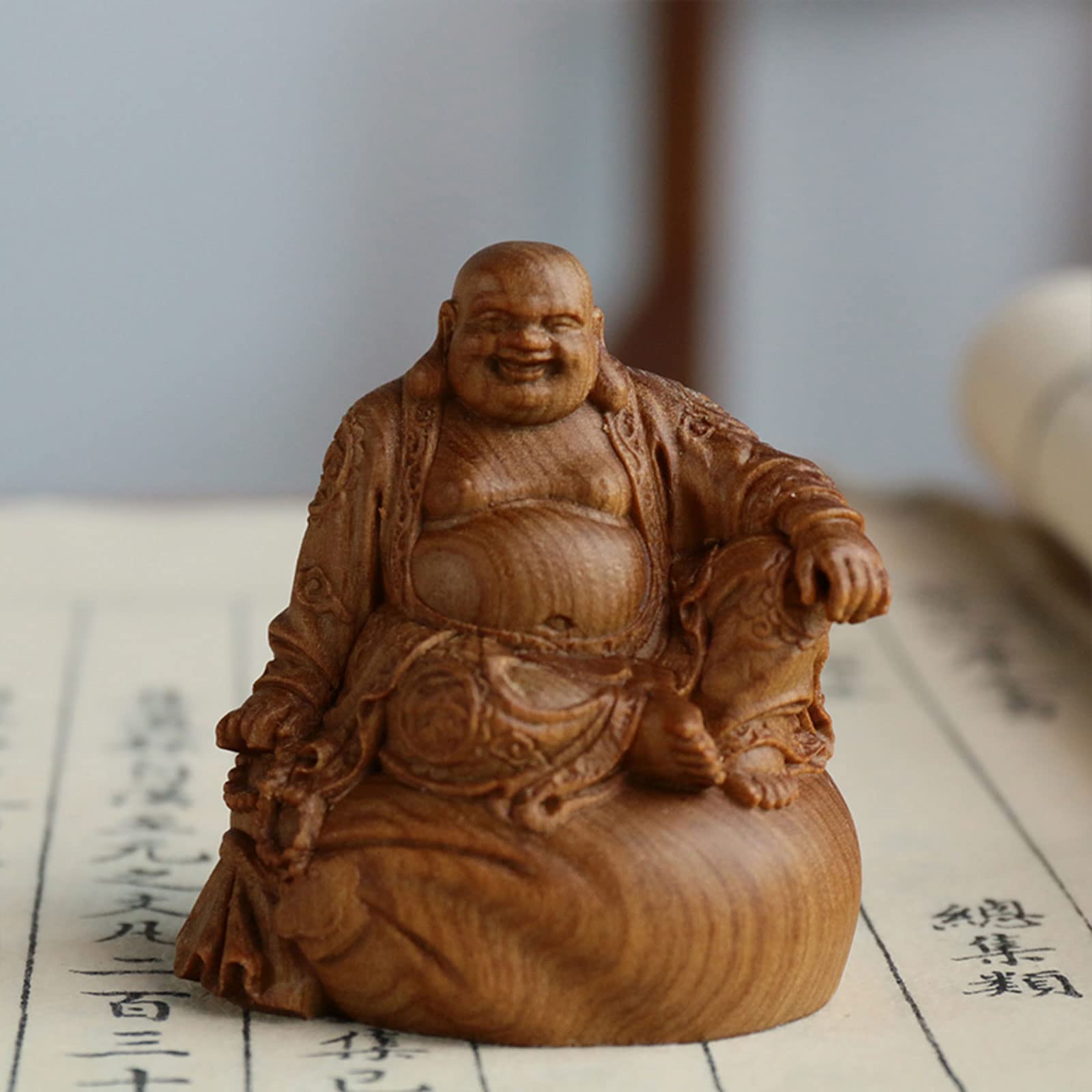仏教美術香木白檀彫刻布袋像仏像置物VR5123