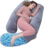 Shredded Memory Foam Body Pillow, Pregnancy Pillows for Sleeping, Maternity Pillow for Pregnant Women, Memory Foam Filling U Shaped Body Pillow with Velvet Cover (Velvet Gray, 60 inch) Velvet Gray 60 inch