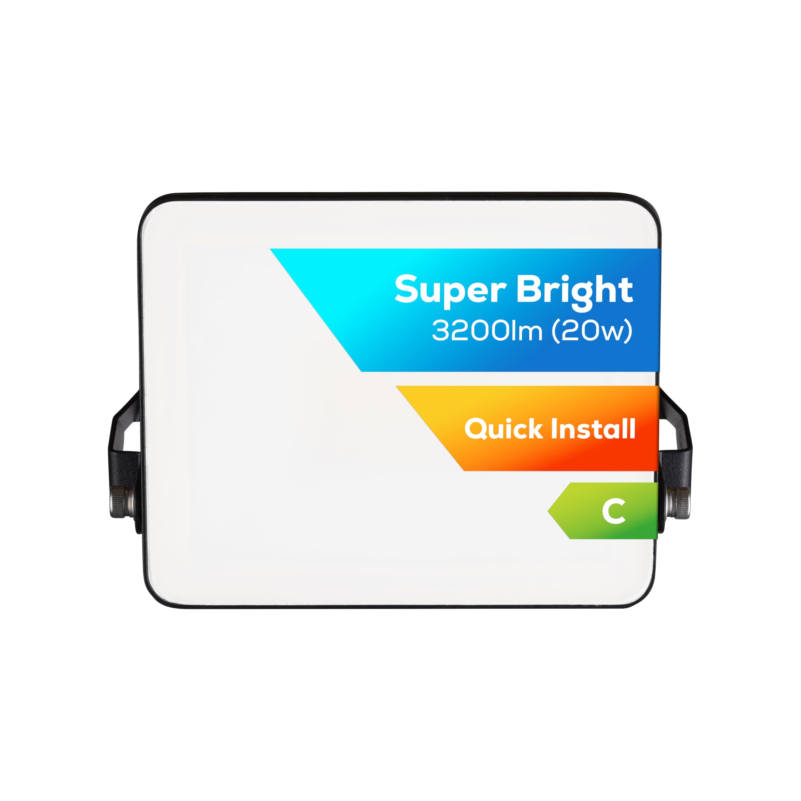 TCP 20W LED Security Floodlight, Outdoor, Bright 3200lm, Cool White 4000K, IP65 Waterproof, Easy Install Long Adjustable Bracket, Easy Push Connector Enery Class C No Plug Garage Garden
