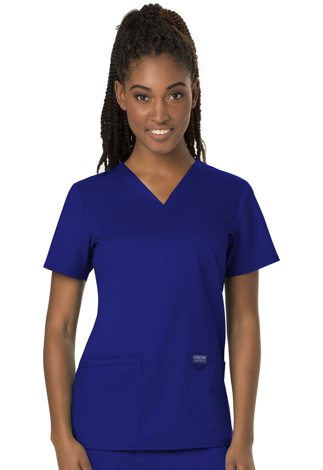 Cherokee Damen-Schlupfkasack, Arbeitskleidung Revolution WW620 V-Ausschnitt und WW120T mittelhohe Hose mit Kordelzug, Galaxieblau - L Oberteil/M hohe Hose