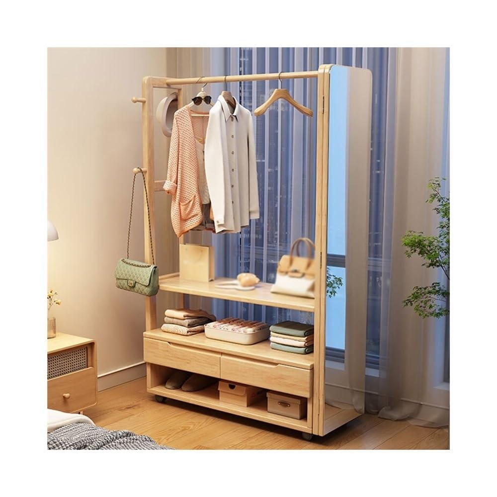 DFHS46JK Hat Rack Clothes Hanger Floor-standing Coat Rack Entrance Door Hanging Area Solid Wood Light Bedroom for Office(Wood Color,Small)