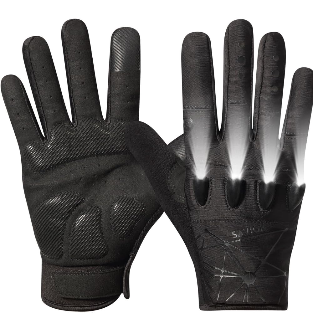 Anti-Slip Full Finger LED Flashlight Gloves for Walking/Cycling/Running/Fishing/Out Door Activities Day or Night/Christmas Stocking Stuffers for Men. (1-Pair) (Large)