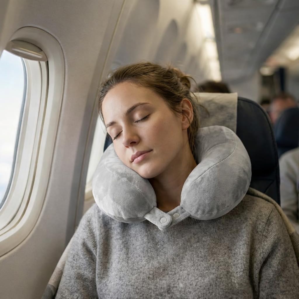 HOMBOX Ultimate Home & Travel Neck Memory Foam Pillow - Travel Neck Support | Travel Pillow with Soft Washable & Removable Cover | Neck Support for Airplane-Large-image-24