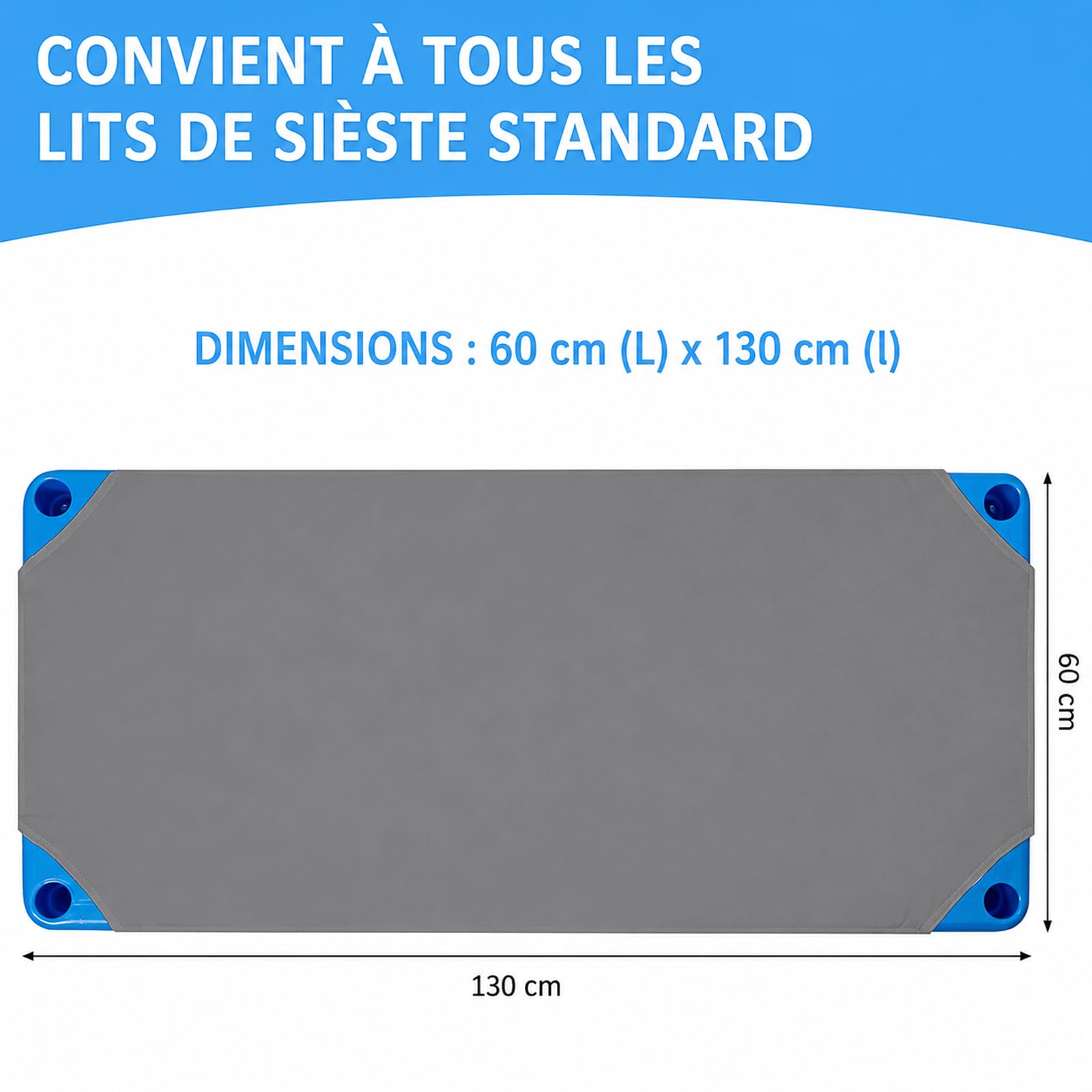 Lot de 10 Draps Housses pour Couchette Maternelle 60 x 130 cm, Gris