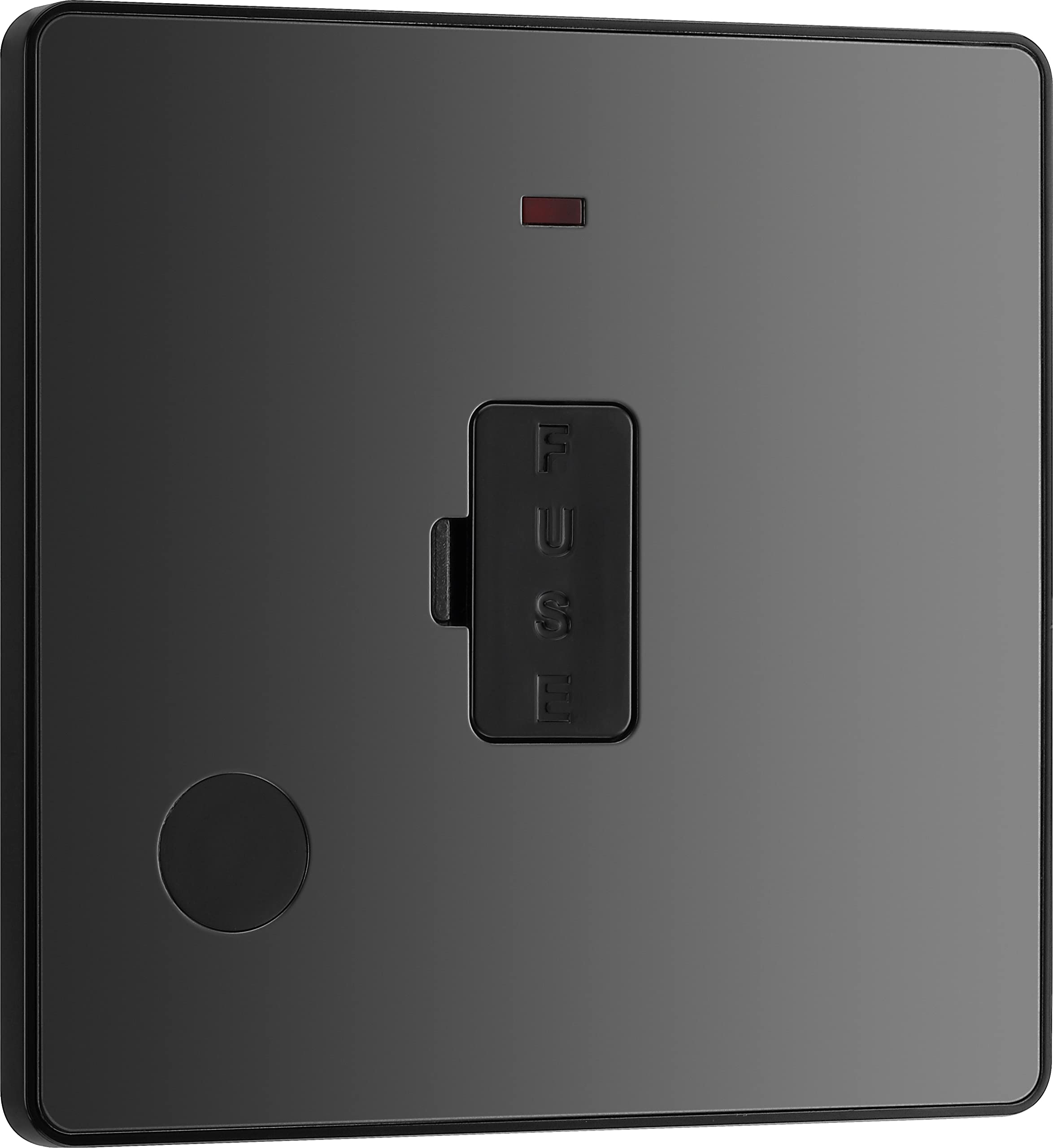 British General Black Chrome Bg Electrical Unswitched Fused Connection Unit With Led Power Indicator And Flex Outlet, Fused Spur Fcu, Double Pole, Screwless Front Plate, Round Edges, Evolve, 13A, Pcdbc54b