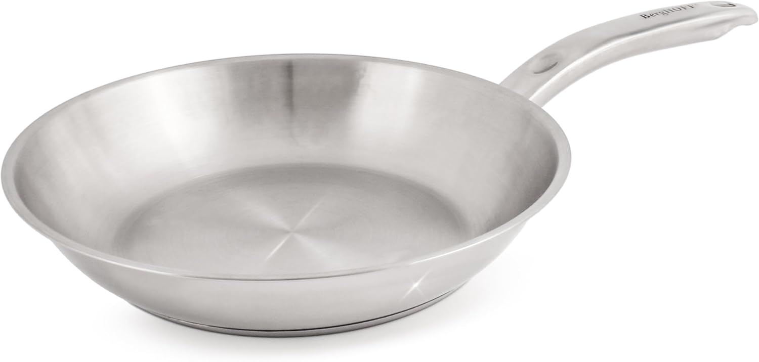 Berghoff Belly Shape 18/10 Stainless Steel 9.5" Fry Pan, Fast, Evenly Heat, Induction Cooktop Ready