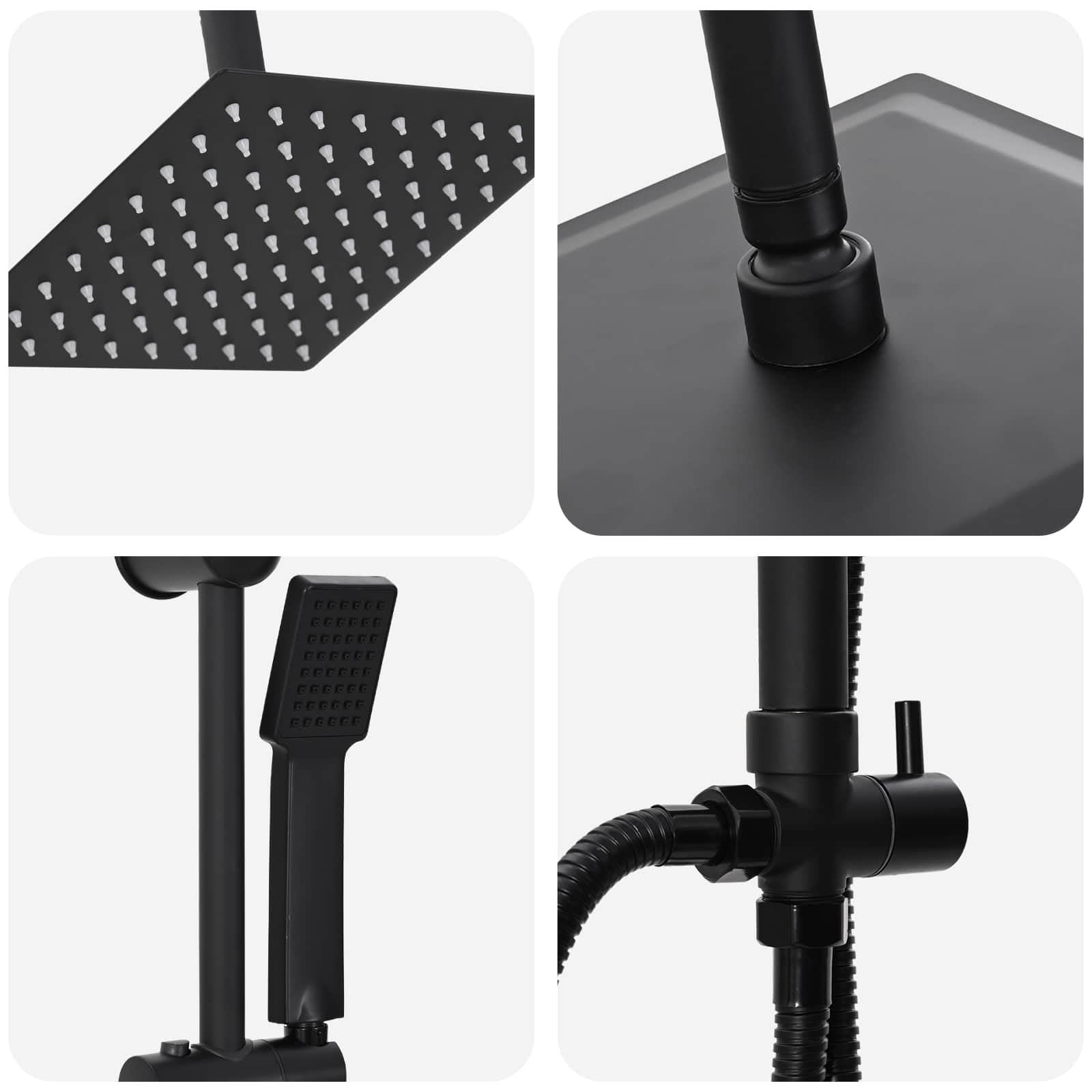 System prysznicowy ze stali nierdzewnej, czarny, 47 x 20 x 95 cm, z słuchawką prysznicową i głowicą prysznicową 2 w 1, oszczędność wody z funkcją masażu, regulowany deszczownicę do łazienki i