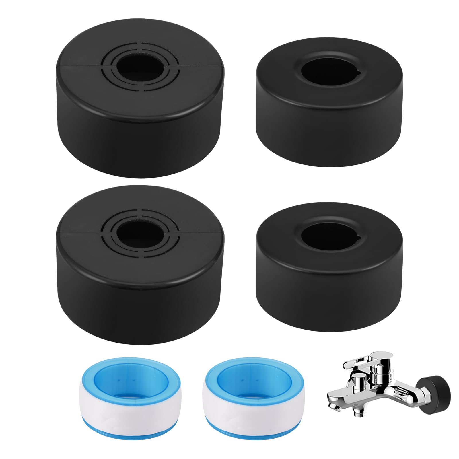 4 Piezas Negro Grifo de Ducha Roseta, Rosetas para Grifería de Ducha, Tamaños Ajustables Rosetas de Radiador, Embellecedor Grifo, Diámetro Interior 25 mm, para Grifos de Ducha, Radiadores