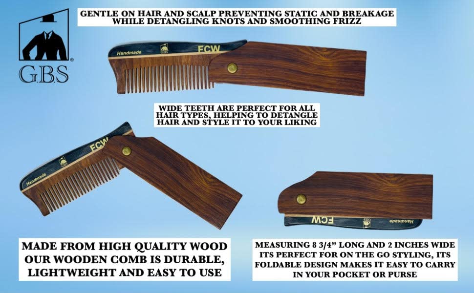 Peines de madera G.B.S para barba y cabello, pack 2 miniatura 5